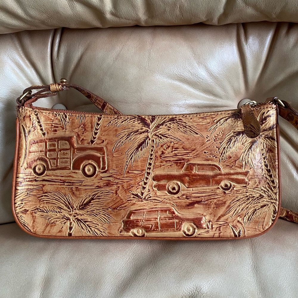LKNW Brahmin Vintage Copper Copa Cabana Shoulder Bag Leather Palm Car - Picture 3 of 13